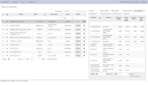 Software per la gestione di cantieri edili. Gestione dei costi (fatture, bolle, costi materiali, costi dei professionisti, rapportini di manodopera...)