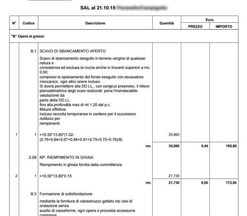 Software per la gestione di cantieri edili. Stampa PDF del computo metrico per preventivo.