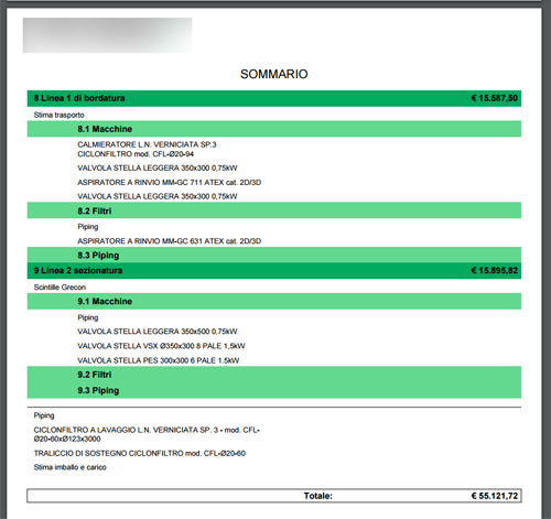 Software per preventivi, stampa sommario con i soli prezzi sui capitoli 