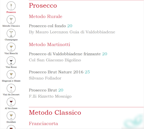 Carta dei vini per IPAD